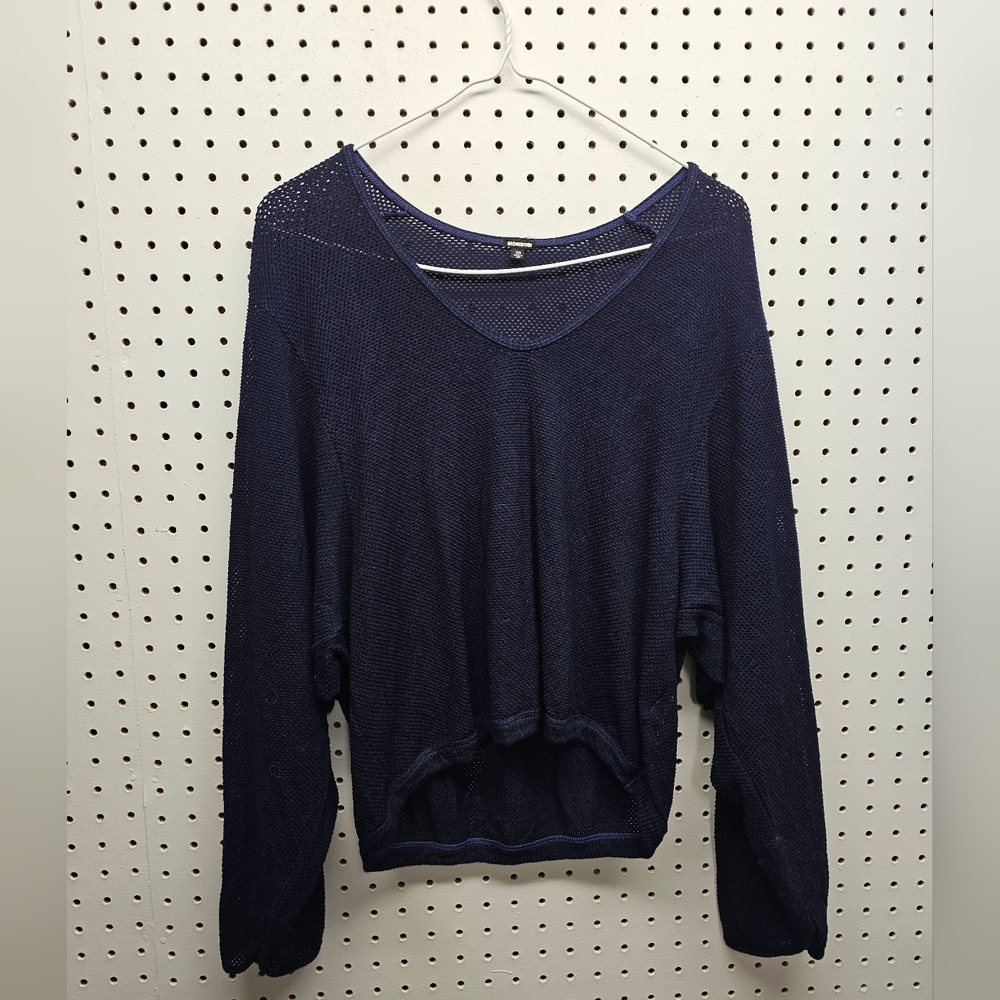 Monrow Navy Blue Pin Hole Knit Sweater Revolve